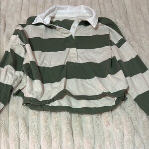 Aerie Green and White Striped Button Down Shirt